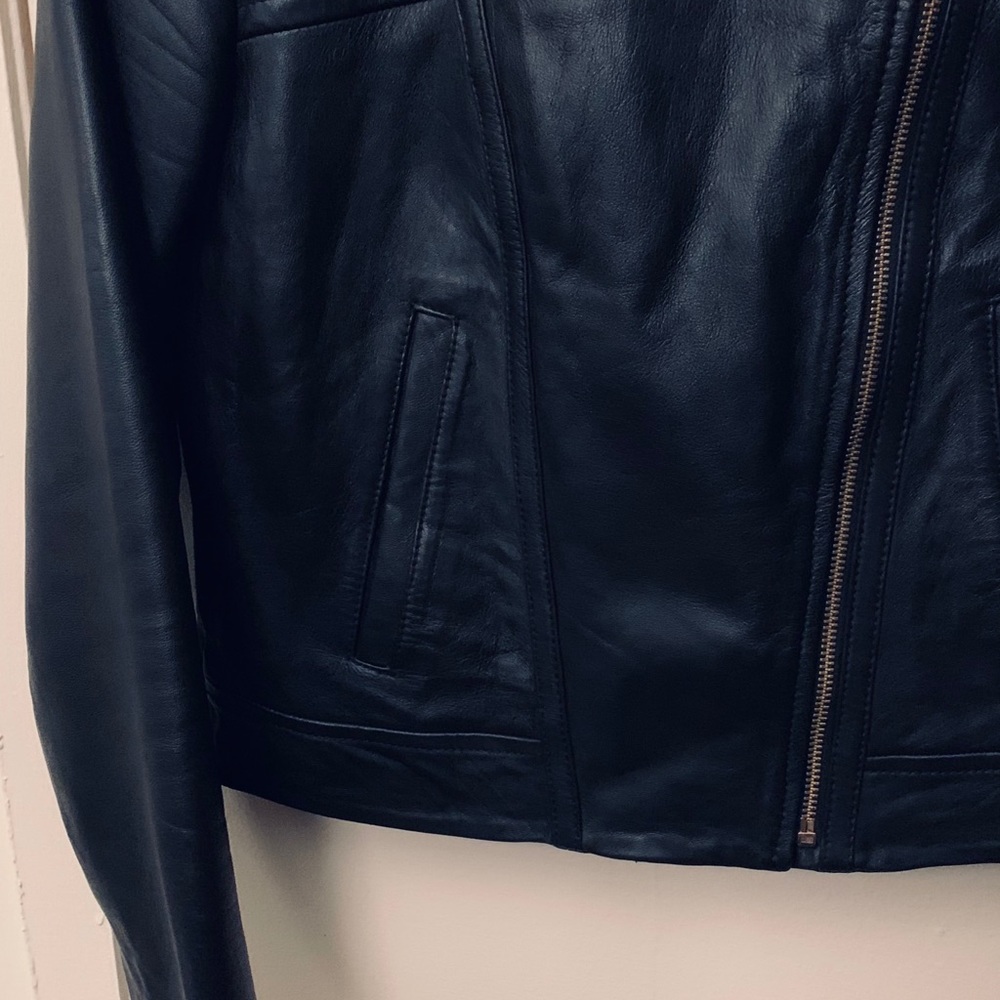 Micheal Kors Cropped Leather Moto Jacket Black S - Picture 5 of 13